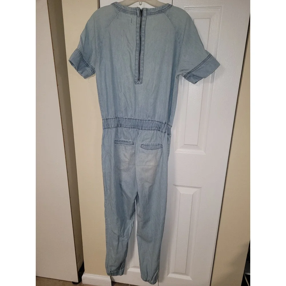 Faded Denim Jumpsuit Drawstring Casual Urban Streetwear Life In Progress Size XS